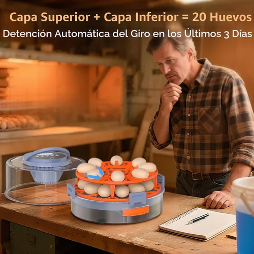 Vista 3 de Incubadora de huevos para incubar 18 huevos con giro automático, sensor de humedad, 5 modos preestablecidos, tapa transparente para observación