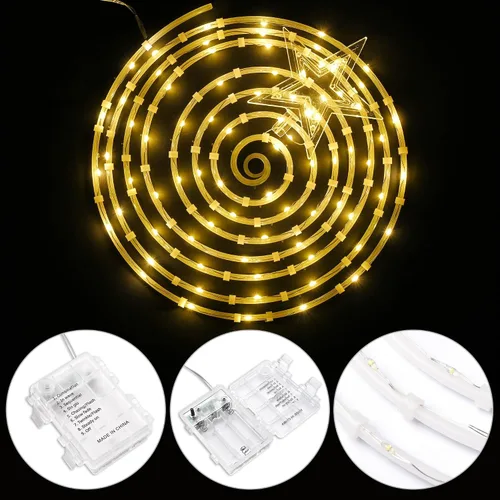 Vista 4 de Yescom Munchkin - Luz LED en espiral para árbol de 2 pies, 79 luces LED, batería para interiores, exteriores, camino, fiesta, fiesta, decoración