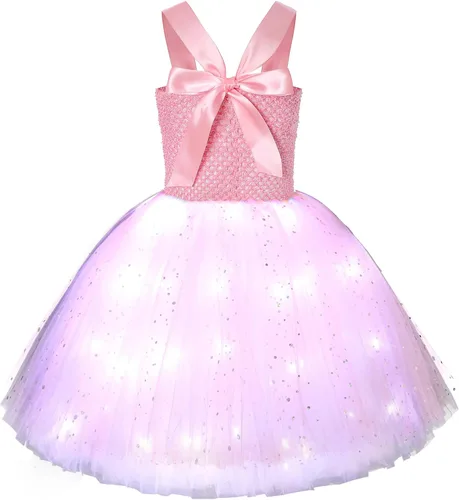 Vista 3 de Koatobbor Mermaid Princess Costume LED Light Up Mermaid Tutu Dress for Girls Halloween Dress Up Outfit 3-8Years