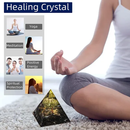 Vista 3 de Pirámide de orgón del árbol de la vida para energía positiva, peridoto de orgonita y cristal curativo de obsidiana para reducir el estrés
