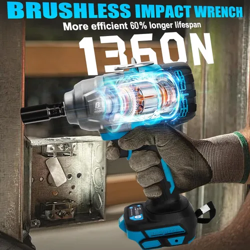Vista 2 de Cordless Impact Wrench 1/2" Compatible with Makita 18V Battery, Impact Wrench 1000FT-LBS(1360N.m) High Torque Brushless Electric Impact Power Impact