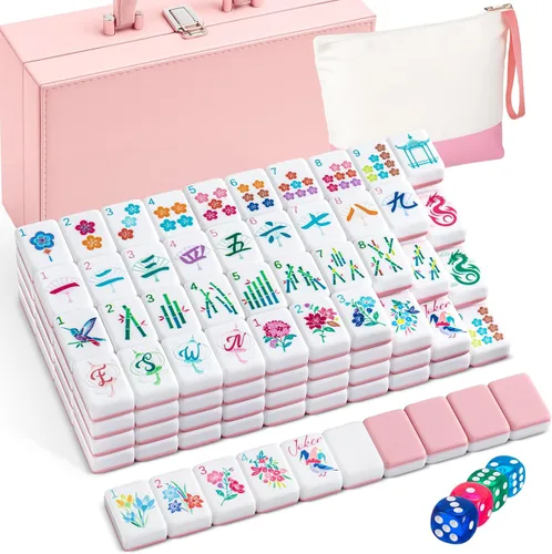 Vista 9 de Soulchen Juego de mahjong americano Sunset Blossom de 1.2 pulgadas, 168 Naranja