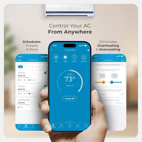Vista 5 de Breez Max - Termostato inteligente WiFi para mini-Split, ventana, CA portátil (negro) AHR Product of the Year Smart AC Controller AI-Based