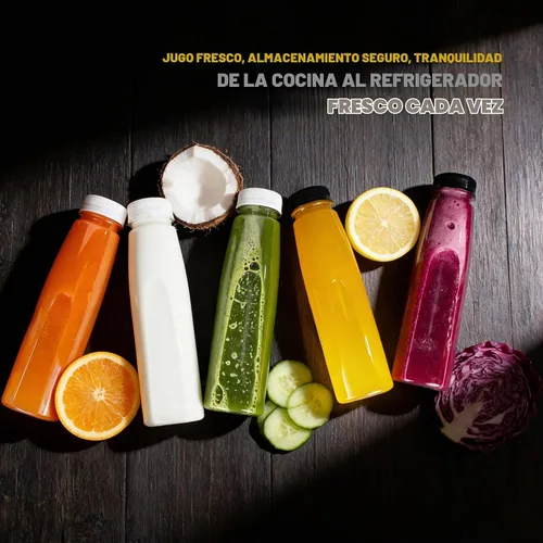 Vista 3 de 48 paquetes de botellas vacías de plástico PET para jugo de 8 oz, botellas transparentes desechables de plástico a granel para líquidos con tapas