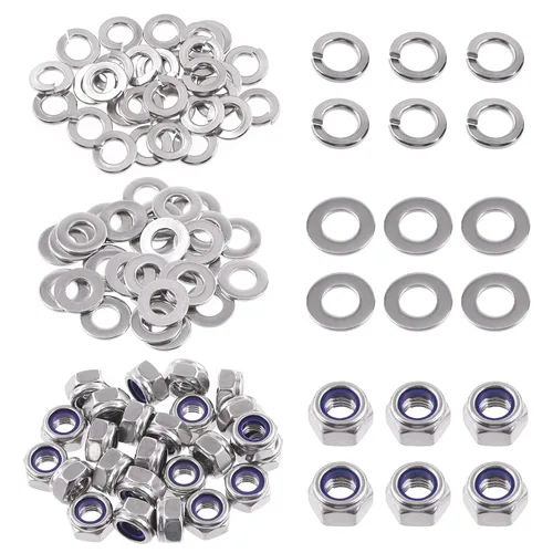 Vista 10 de Swpeet 45 piezas de tuercas de bloqueo hexagonales de acero inoxidable SAE 304 de 1/2"-13, arandelas planas de 1/2", kit surtido de arandelas