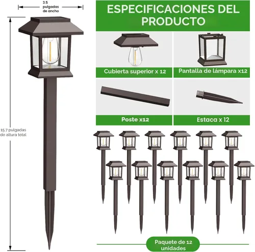 Vista 2 de Benany Luces solares para exteriores, paquete de 12 luces solares impermeables para caminos, iluminación de paisaje para camino, pasarela, césped