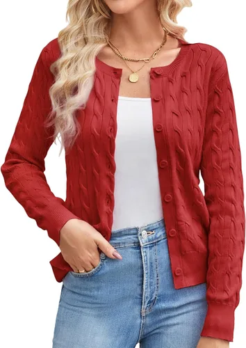 Vista 11 de GRACE KARIN Suéteres tipo cárdigan de punto trenzado para mujer, trajes Rosa