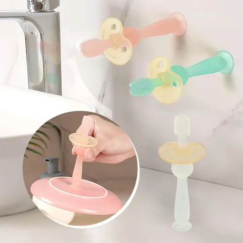 Vista 8 de haakaa Cepillo de dientes para bebé de 360° con base de succión - Limpieza suave para entrenamiento de autocepillado de niños pequeños, silicona