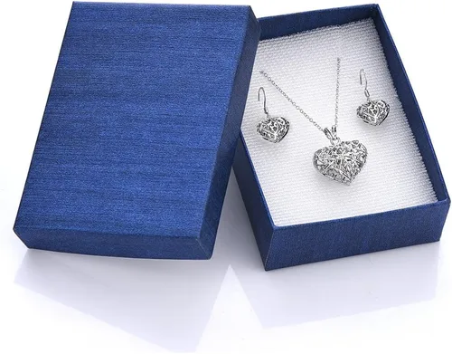 Vista 2 de G&H - Juego de aretes colgantes y colgantes de plata de ley con forma de corazón de filigrana, Metal