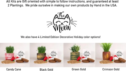 Vista 3 de Kit de hierba para gatos de interior – Semillas orgánicas y tierra de mejor valor para 4 plantaciones, incluye juguete de regalo para gatos