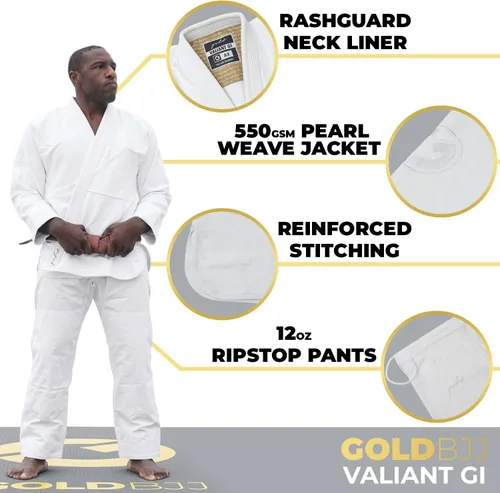 Vista 2 de Gold BJJ Valiant Gi - Uniforme de Jiu Jitsu de tejido de perlas pesado de 550gsm - IBJJF Legal