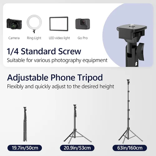 Vista 2 de EMART Trípode de teléfono de 63 pulgadas para iPhone y selfie, soporte de trípode ajustable para teléfono celular con control remoto y soporte