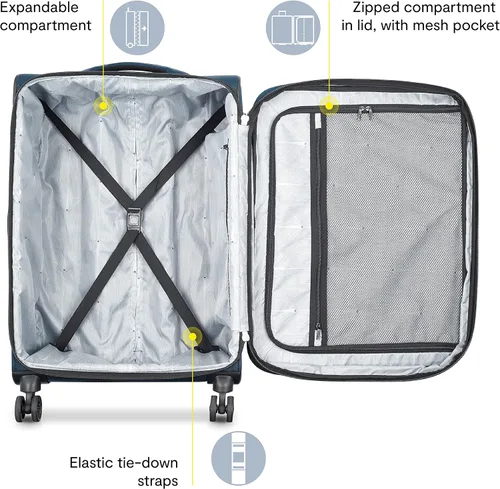 Vista 3 de DELSEY Paris Sky Max 2.0 Softside - Maleta expandible con ruedas giratorias, Azul, Sky Max 2.0 Softside - Equipaje expandible con ruedas giratorias