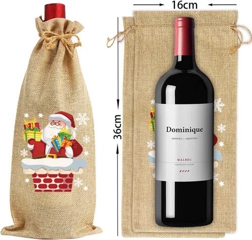 Vista 2 de CCINEE 10 piezas de bolsas de vino de arpillera - Fundas para botellas de yute - Bolsas de regalo navideñas reutilizables con cordón