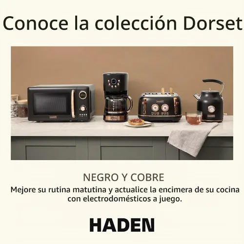 Vista 5 de Haden Dorset - Tostadora de acero inoxidable de 2 rebanadas de ranura ancha con control de tostado ajustable y pies antideslizantes, color negro