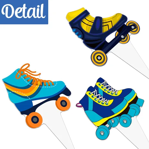 Vista 4 de 48 piezas de decoración para cupcakes de patinaje sobre ruedas, decoraciones de fiesta de cumpleaños para niños, temática de patinaje azul