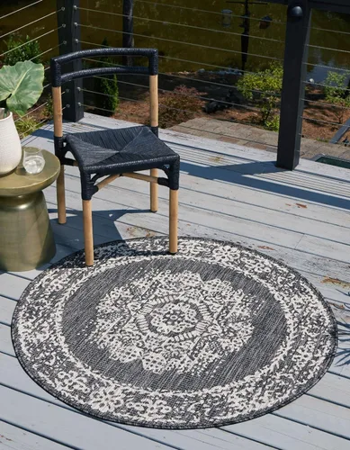 Vista 15 de Unique Loom Alfombra de la colección tradicional para exteriores, desgastada durante el tiempo (octágono de 5 pies y 3 pulgadas, azul/gris)
