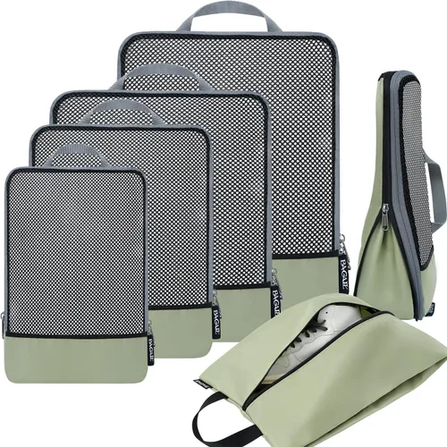 Vista 191 de BAGAIL 4 juegos/6 juegos/8 cubos de compresión para embalaje, accesorios de viaje, organizadores de embalaje expandibles (malla cuadrada, 06-beige)