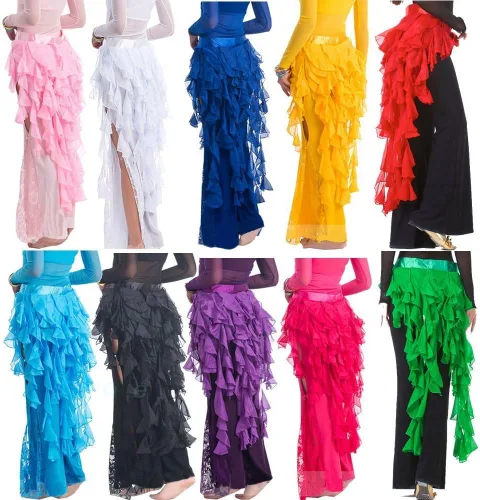 Vista 2 de Wuchieal Lady's Belly Dance Hip Scarf Hula Belt Skirt Latin Dance Tassel Wave Skirt