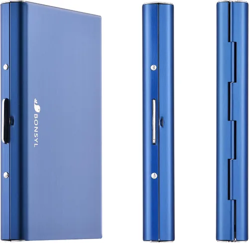 Vista 49 de BONSYL® Soporte para tarjetas de crédito, cartera delgada de metal con bloqueo RFID, con 6 ranuras para tarjetas, para mujeres y hombres.