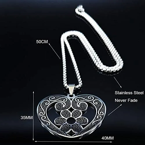 Vista 6 de KINSPORT Flower Heart Stainless Steel Statement Necklace for Women Black Enamel Necklaces Jewelry Bisuteria