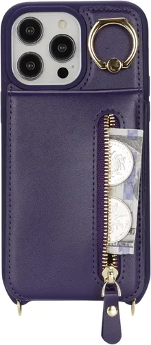 Vista 4 de Funda para iPhone 14 Pro Max con tarjetero para mujer, para iPhone 14 Pro Max, cartera con correa y ranuras para tarjetas de crédito, bandolera