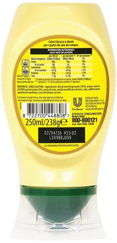 Vista 3 de Calvé: Mayonesa italiana "Classica" 8,45 onzas líquidas (8.5 fl oz) paquete (paquete de 4) [importación italiana]
