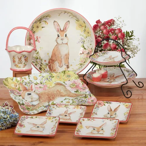 Vista 6 de Certified International Easter Garden - Plato de postre/ensalada de 8.5 pulgadas, juego de 4 diseños surtidos, multicolor