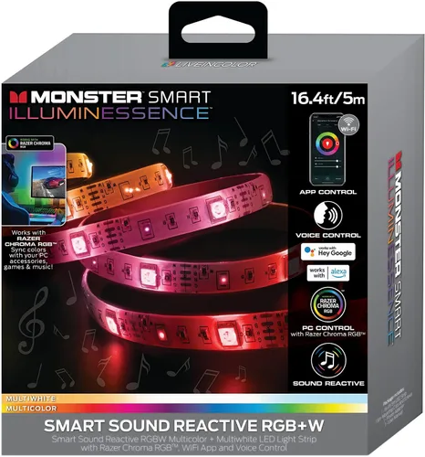 Vista 7 de XTREME Monster LED 16.4ft Smart Sound Reactive Multi-White Tira de luz LED para interiores con control de aplicación móvil, fácil montaje