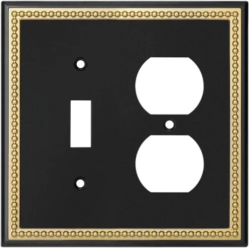 Vista 12 de Placa decorativa de pared con marco perlado para placa de interruptor (palanca doble, negro y dorado oscuro)