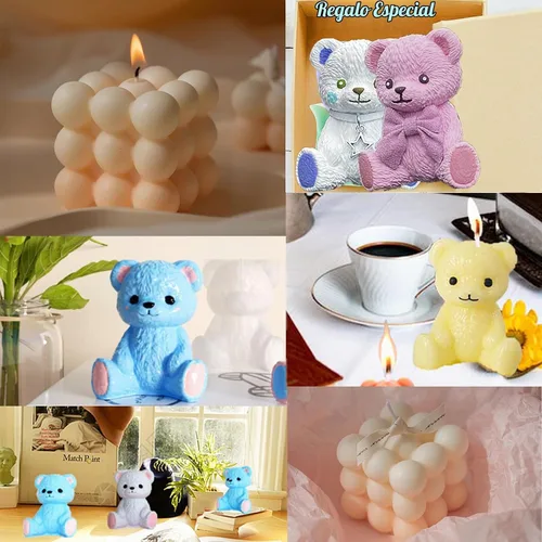 Vista 6 de Molde de silicona de oso de peluche 3D de burbujas y bolas superpuestas 3D con soportes para agujas de vela para decoración de mesa de jabón de vela