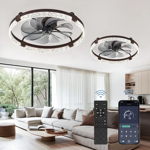 Vista 9 de LEDIARY Ventiladores de techo modernos de 20 pulgadas con luces y control remoto, ventilador de techo regulable de perfil bajo, ventilador de techo
