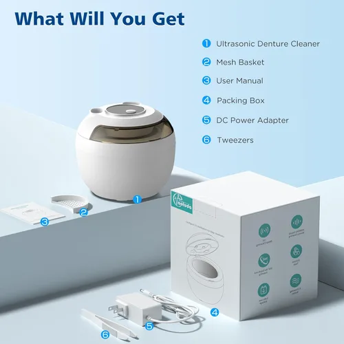 Vista 6 de Aotuda Máquina limpiadora ultrasónica de retenedores, cápsula de limpieza dental ultrasónica de 6.8 fl oz con 4 modos, temporizador digital