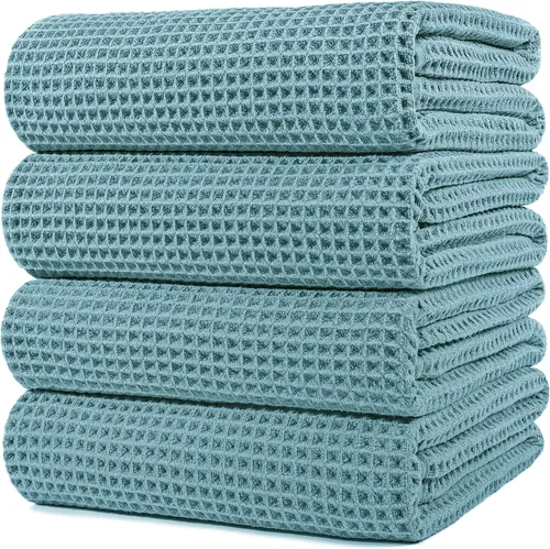 Vista 20 de POLYTE Toalla de baño de microfibra de gran tamaño de 430 GSM, de secado rápido, sin pelusas, 60 x 30 pulgadas, paquete de 4 (tejido de waffle)