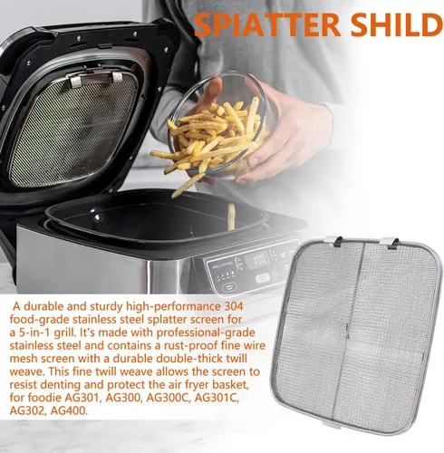 Vista 6 de Protector de salpicaduras de acero inoxidable para Ninja Foodi AG301, accesorios para freidora de aire para parrilla interior Ninja Foodi 5 en 1