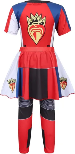 Vista 2 de HenzWorld Disfraz de princesa Mal Evie para niñas disfraz de Navidad fiesta de cumpleaños cosplay peluca de ropa de dragón