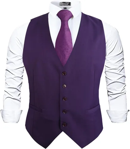 Vista 12 de Alizeal Chaleco de Traje de Negocios Clásico de Color Sólido para Hombre de Ajuste Regular Chaleco de Esmoquin para Boda