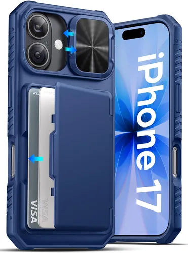 Vista 13 de ATATOO Funda tipo cartera para iPhone 17, tarjetero integrado (3-5 tarjetas), funda para cámara deslizante y bloqueo RFID, protección de grado Negro
