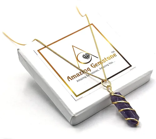 Vista 3 de Collar con dije de cristal de amatista para mujer, envuelto en alambre de oro, delicado collar minimalista de cristal curativo para hombres y niños