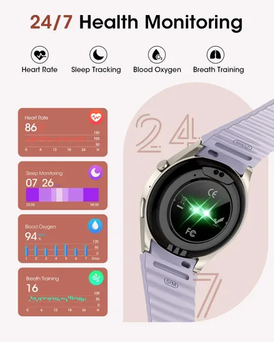 Vista 2 de Relojes inteligentes para mujeres/hombres (hacer llamadas), reloj inteligente de fitness con monitor de frecuencia cardíaca, SpO2/sueño, podómetro