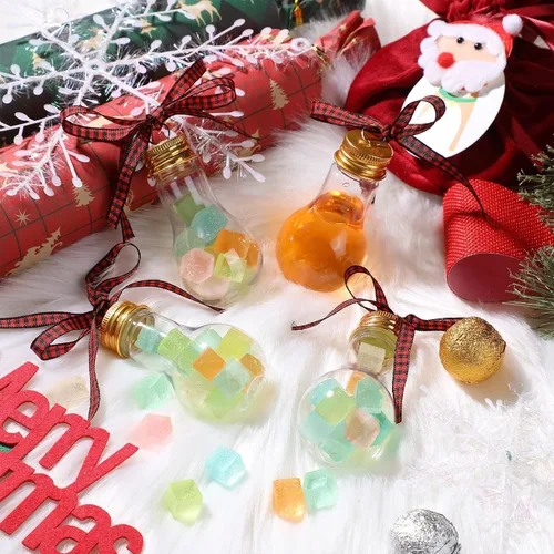 Vista 6 de Kajaia 12 bolas de alcohol de Navidad, adornos de árbol rellenables de Navidad con calcomanías de cinta de cuadros de búfalo, adornos de plástico