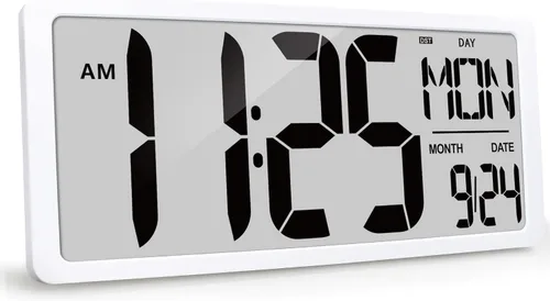 Vista 12 de Reloj Atómico 15" Reloj de Pared Digital Reloj de Pared Atómico Funciona con Pilas Reloj de Alarma Digital Grande con Día, Fecha y Temperatura