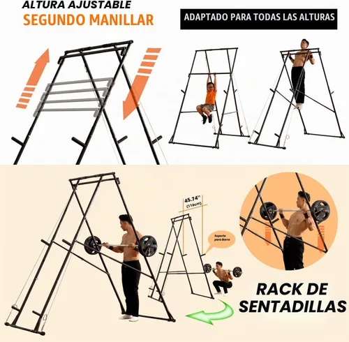 Vista 3 de KT Estación de Dominadas y Fondos Alta Resistente al Óxido Rack de Sentadillas Torre de Potencia Plegable Estable Máquina de Ejercicio