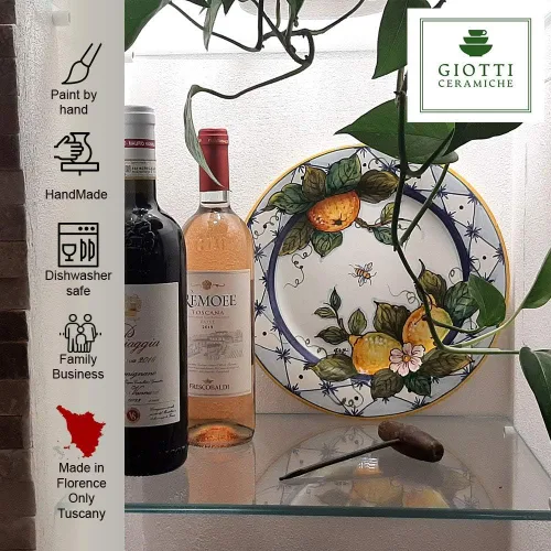 Vista 6 de Vajilla de cerámica italiana con diseño de naranja limón, plato pintado a mano de 11 1/2 pulgadas para cocina, fabricado en Italia, Toscana, plato