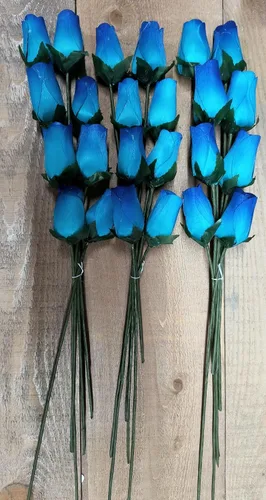 Vista 3 de 24 rosas de madera individuales azules con puntas azul oscuro