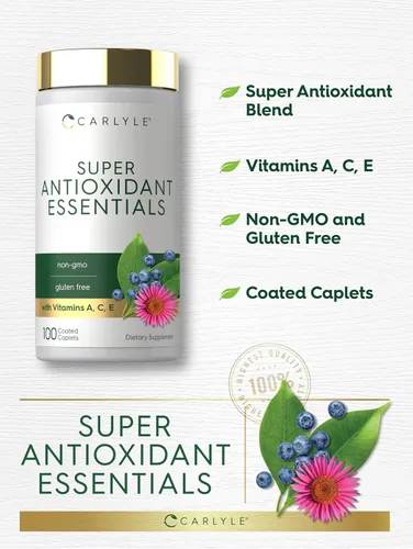 Vista 4 de Carlyle Suplemento antioxidante 100 cápsulas Complejo nutricional Vitamina A, C, E Fórmula sin OMG, sin gluten