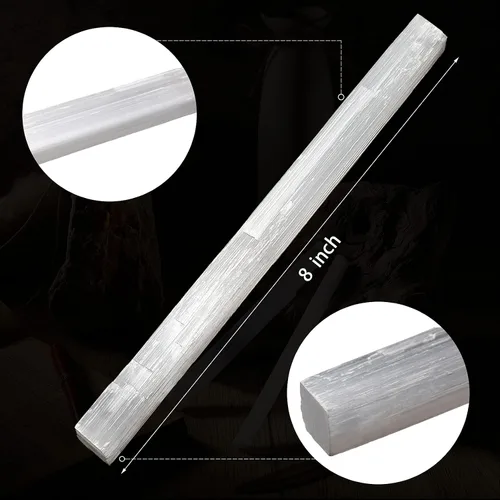 Vista 2 de Varitas de selenita grandes de cristal a granel de 8 pulgadas de color blanco energético, piedra curativa larga para yoga, reiki, limpieza