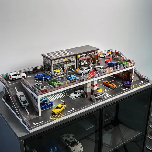 Vista 2 de Kivcmds - Vitrina para Hot Wheels Matchbox Toy Car Monster Truck Lighted Ramp Scene Diorama Garage Parking for 1/64 Diecast Car,Maximum Hold 40+