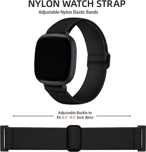 Vista 2 de Paquete de 10 correas para Fitbit Versa 3/Fitbit Versa 4 Band/Fitbit Sense bandas para hombres y mujeres, correa elástica ajustable de nailon