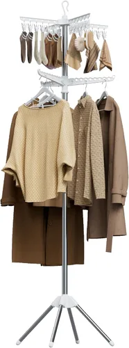 Vista 18 de CASAMAYA Tendedero plegable para ropa de 74.8 pulgadas, 2 niveles, con riel giratorio para 54 piezas de ropa, ahorro de espacio, interior, acero